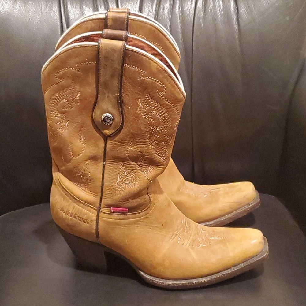 RIO GRANDE Limited Signature Tan Embroidered  Boots Mexican Size 24/US 7‎